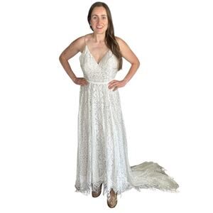 WILDERLY Amelia Lace Sweetheart Open Back Wedding Dress Women's Size 6 Boho Chic